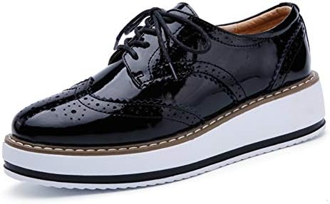 Womens Casual Brogues Leather Low Top Lace Up Flat Wedge Shoes Ladies Sneakers Sports Gym Black White Beige Red Wine Size UK 3-7.5