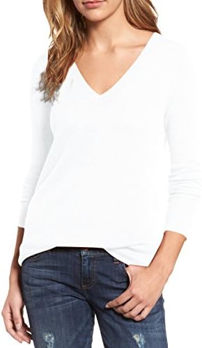 Viottis Women's V-Neck Cashmere Blending Ribbed Knit Pullover Sweaters Jumpers (S, White)
