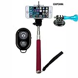 New Design Leapcama Self Portrait Monopod Selfie Stick With Phone Holder For Samsung iPhone Blackberry With Bluetooth Remote Camera Wireless Shutter (pinkMonopod+BlackRemote)