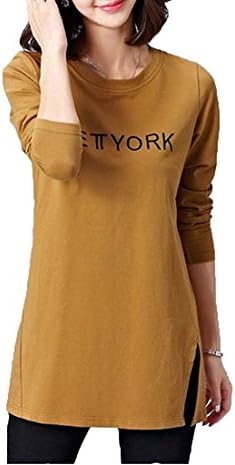 KDHJJOLY Comfortable Women's Loose Casual Side Slit Crewneck Chic Top T-Shirt AspictureChina M=US S Effective shipment