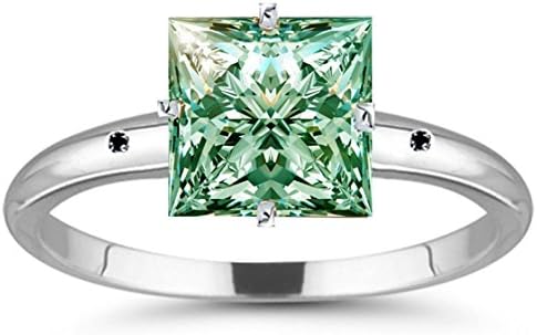 RINGJEWEL 2.03 ct VS2 Princess Real Moissanite Engagement Silver Plated Ring Ice Green Color Size 7