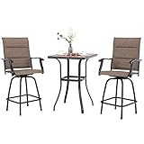 PHI VILLA Swivel Bar Stools Set 3 PC Outdoor