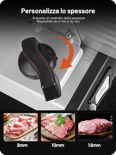 YASHE Electric Slicer, 250W Bread Slicer with 7.5" Serrated and Smooth Blades, Adjustable Thickness (0-15mm), Safety Lock, Non-Slip Feet, Easy to Clean