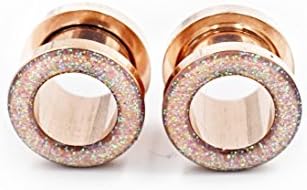 Handmade Iridescent Sparkle Tunnels on Rose Gold Plugs - 8g, 6g, 4g, 2g, 0g, 00g, 7/16, 1/2in, 9/16in, 5/8in, 3/4in, 7/8in, 1 inch