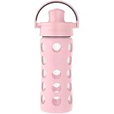 Lifefactory 12-Ounce Glass Water Bottle with Active Flip Cap and Protective Silicone Sleeve, Desert Rose