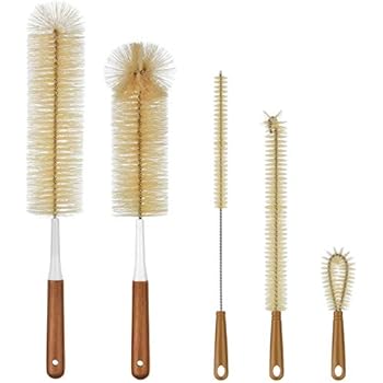 ALINK 5-Pack Bottle Brush Cleaner - Long Bamboo Handle Water Bottle Straw Cleaning Brush for Washing Narrow Neck Beer Wine Decanter, Baby/Sports Bottle, Kombucha,Thermos, Contigo, HydroFlask
