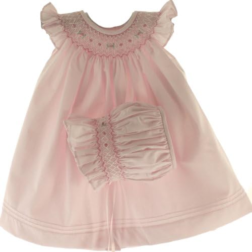 Willbeth Baby Girls Pink Smocked Angel Bishop Dress & Matching Bonnet NB