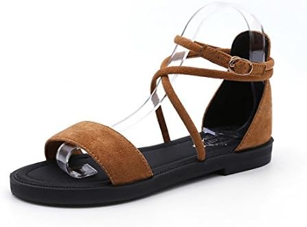 Victorcn Women Flat Sandals Cross Straps Open Toe Buckle Low Heel Sandals Wedge Summer (40, Yellow)