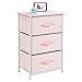 mDesign Storage Dresser End/Side Table Night Stand Furniture Unit - Baby/Kid Accent Organizer for Bedroom, Nursery, Playroom - 3 Removable Fabric Bin Drawers, Spira Collection, Pink/White