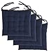 Cottone 100% Cotton Chair Pads w/Ties (Set of 4) | 16” x 15.5” Square | Extra-Comfortable & Soft Seat Cushions | Ergonomic Pillows for Rocking, Dining, Patio, Camping, Kitchen Chairs & More, Blue