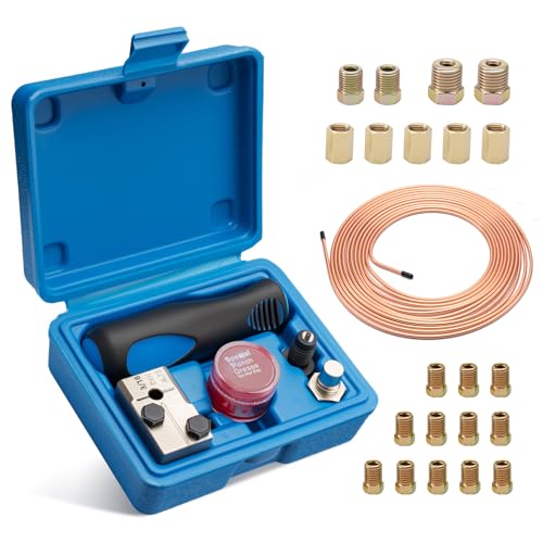 Wvoillty Brake Hose Flaring Tools for DIN Flaring - 4.75mm - Universal Brake Line Crimping Kit - 7.62m - Diameter 4.75mm - with 16 Connectors + 5 Connectors