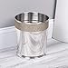 mDesign Decorative Round Small Trash Can Wastebasket, Garbage Container Bin for Bathrooms, Powder Rooms, Kitchens, Home Offices - Polished Stainless Steel with Woven Metallic Textured Accent
