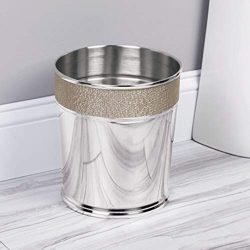 mDesign Decorative Round Small Trash Can Wastebasket, Garbage Container
