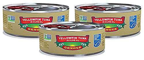 GenovaWild Caught Yellowfin (Pack of 3), Yellowfin Tuna in Olive Oil, 5 oz (each)
