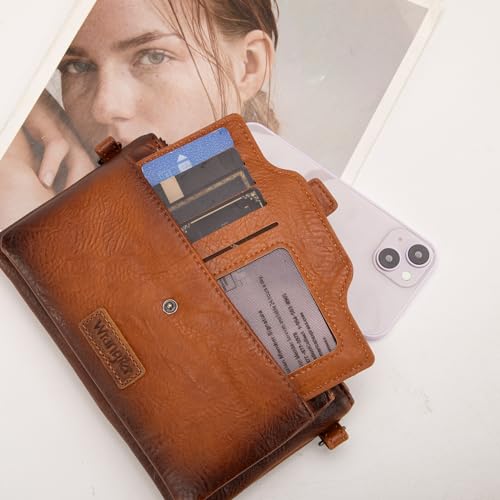 Montana West Wrangler Distressed Crossbody Purses for Women Multi-function Card Holder Wallet Small Purse with Double Zipper