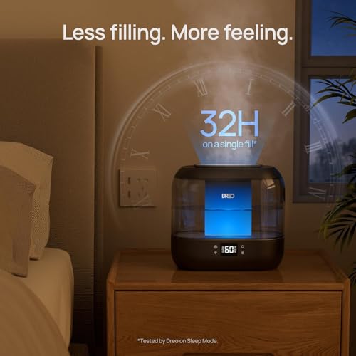 DREO Smart Humidifiers for Bedroom, Top Fill 4L Supersized Cool Mist Humidifier with Nightlight, 36H Runtime, Touch/APP/Voice Control, Quiet Ultrasonic Humidifiers for Large Room, Baby, Plants