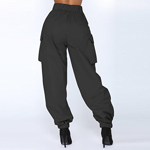 Pervobs Women Pants, Big Pants for Women Casual High Waist Harem Bottoms Solid Elastic Waist Pants with Pockets (M, Black)