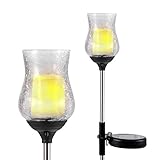 OxyLED OxyFlor SL06 Crackle Glass Glickering Candle LED Solar Garden Light, Outdoor Solar Power Light with Light Sensor, Warm White Light, 2 Pack