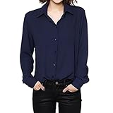 Cekaso Women's Button Up Shirts Solid Collared Sheer Long Sleeve Chiffon Blouse