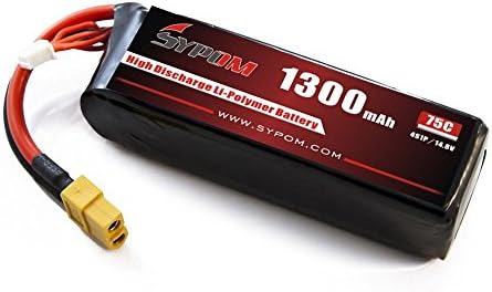 SYPOM 1300MAH 75C 4S 11.1V LIPO BATTERY FOR FPV RACING DRONES with XT60 Connector