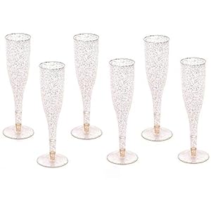 Oojami Gold Glitter Plastic Classicware Glass Like Champagne Wedding Parties Toasting Flutes (1 Box = Quantity 30)