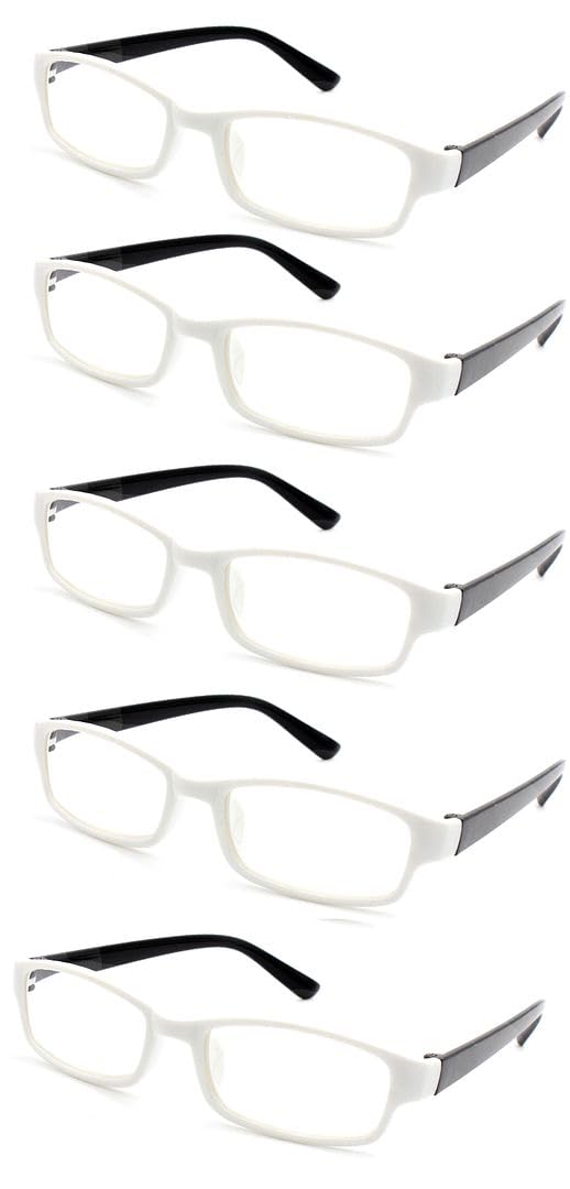 4sold The Reading Glasses Slim Readers Value 5 Pack Mens Womens White Black +2.50