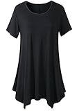 CANCA Womens Swing Tunic Tops Loose Fit Short Sleeve Comfy T Shirt (2XL, Black)