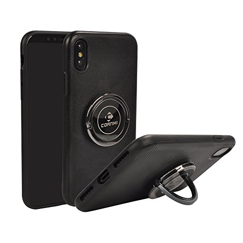 CORNMI iPhone X Stand Case Shock-Resistant Protection Phone Back Cover Durable Layer Non-slip TPU Shell with Kickstand Clear Spin Case for iPhone X (black)