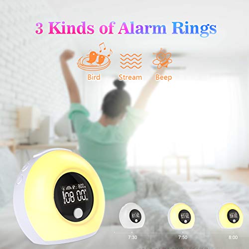 Sinohrd Wake Up Light Alarm Clock, Kids Night Light with Wireless Bluetooth Speaker, Tap/Knock