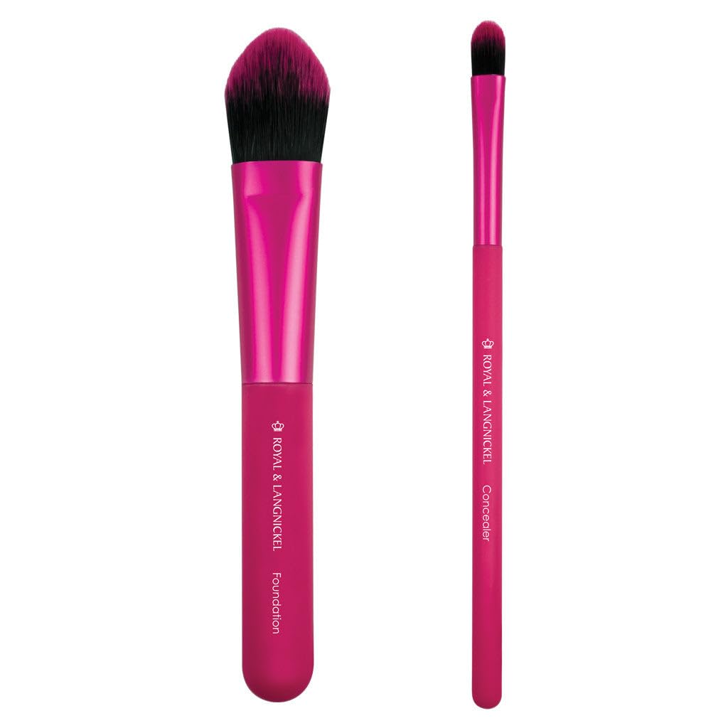 MODA Royal & Langnickel Travel Size EZGlam Duo Perfect Complexion 2pc Makeup Brush Set Includes - Foundation and Concealer, Pink