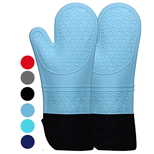 HOMWE Extra Long Professional Silicone Oven Mitt, Oven Mitts with Quilted Liner, Heat Resistant Pot Holders, Flexible Oven Gloves, Aqua, 1 Pair, 14.7 Inch - Thumbnail 6