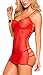 Rozegaga Womens Sheer Lace Trim Strappy Back Mesh Babydoll Medium Red