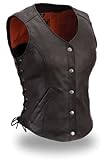 Womens Motorcycle Biker Classic Soft Leather Vest with Side Laces Longer Length (2XL)