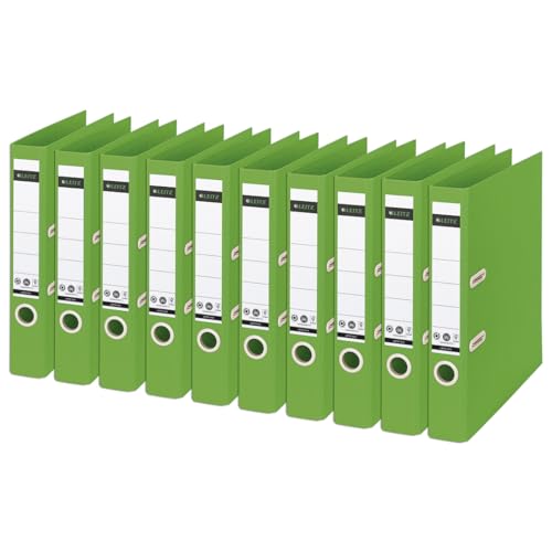 Leitz Registratore con Meccanismo a Leva con Apertura a 180°, F.to A4, Dorso da 55 mm, Capacità 350 fogli A4, 100% Riciclabile, Ecologico, Gamma Recycle, 55x320x285 mm, Verde, 10 pz, 10190055