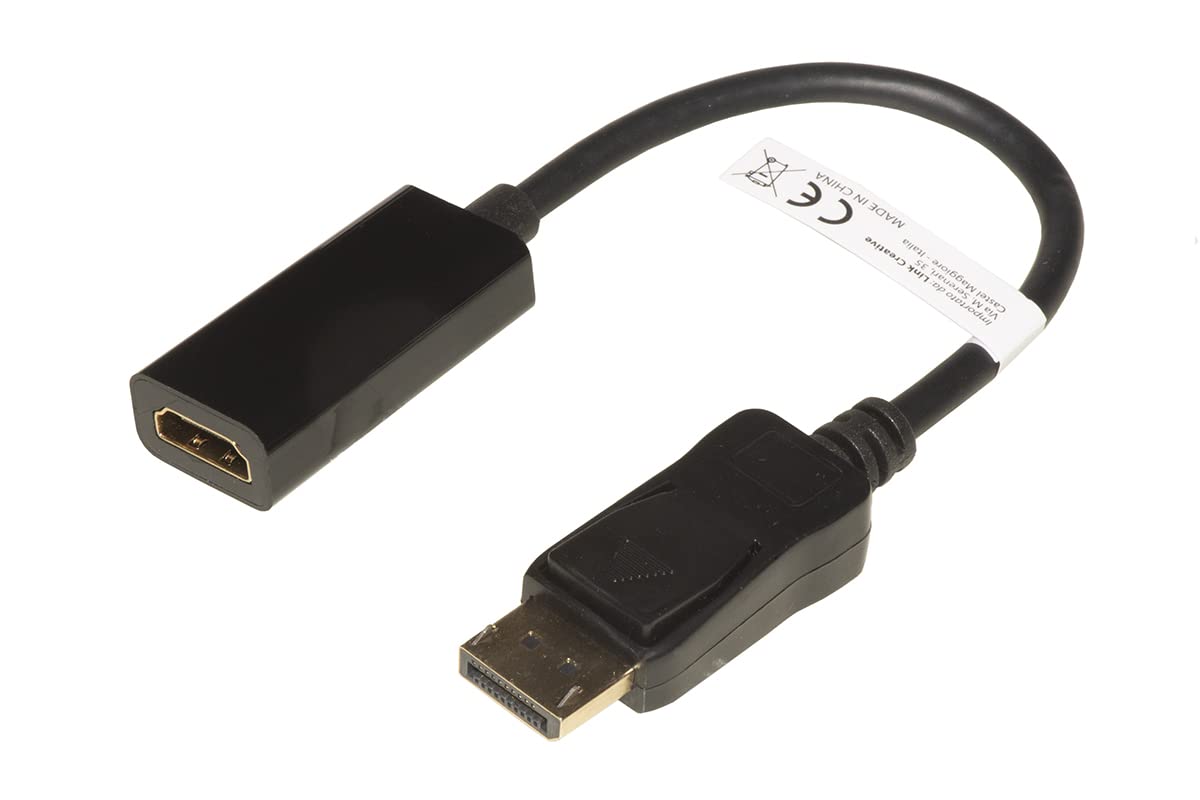 LINK LKADAT210 Displayport Adapter 1.2 Male, Hdmi 1.4 Female Contacts Golden 4K 30Hz, Black, 20cm