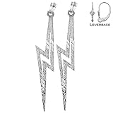 Rhodium-plated 925 Sterling Silver 44mm Lightning Bolt Leverback Earrings