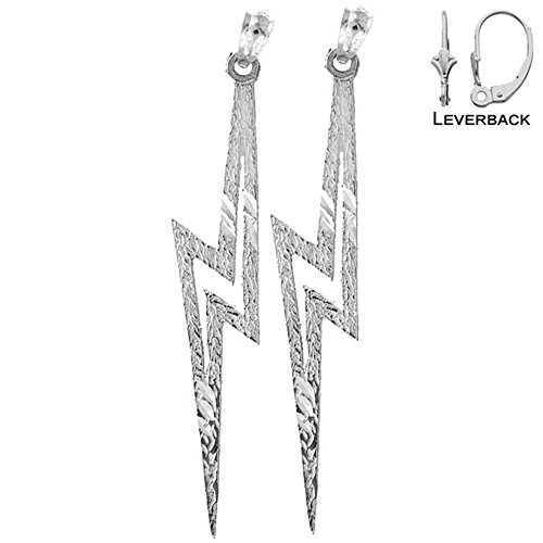 Rhodium-plated 925 Sterling Silver 44mm Lightning Bolt Leverback Earrings