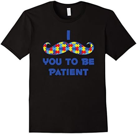 Men's Autism Awareness I Mustache You To Be Patient Puzzle T-Shirt Large Black