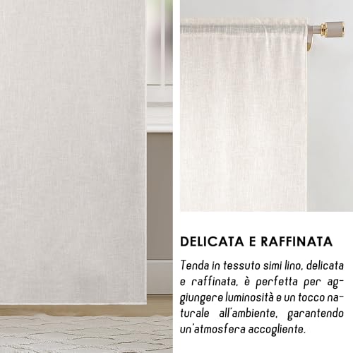 GIRASOLE HOME Pair of Crete Semi Filtering Curtains in Natural Faux Linen 2 Panels 55 x 220 cm with Pocket