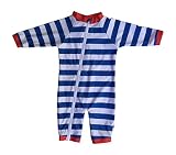 SwimZip Little Boy Long Sleeve Sunsuit with UPF 50 Sun Protection, Blue Crab, 0-6 Month