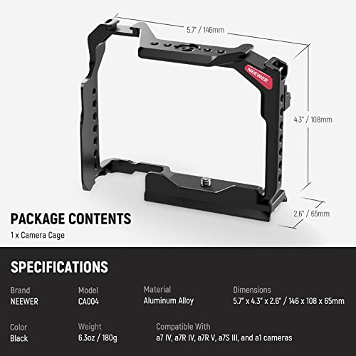 NEEWER Full Camera Cage Compatible with Sony a7 IV/a7R IV/a7S III/a1, Aluminum Alloy Video Camera Rig with Full Access/Arca Type QR Base for Quick Switch, Compatible with DJI RS Stabilizers, CA004