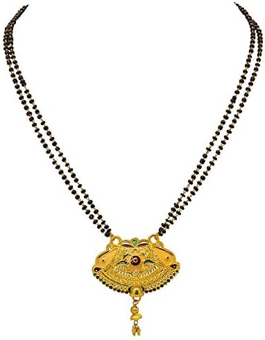 Jewar MandiGold Plated Mangalsutra Pendant 24 Inch Crystal Chain Handmade Original Red Green Meena Work Jewelry For Women 8275