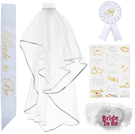 Bachelorette Sash and Veil, Bride to Be Decorations Set for Bridal Shower, Bachelorette Party Supplies, Bride Tribe Tattoos, Garter Belt, Bridal Pin