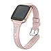 bayite Bands Compatible with Fitbit Versa/Fitbit Versa Lite/Fitbit Versa 2, Slim Genuine Leather Band Replacement Accessories Strap Women Pink w/Rhinestone