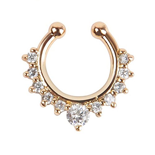 Oasis Plus White Crystal Gold Clip on Septum Fake Nose Ring Hoop Non Piercing Hanger Nose Rings Stud Body Jewelry