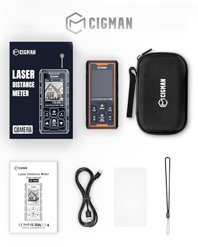 120M Laser Meter, CIGMAN Built-in Camera, Laser Rangefinder with 4X Zoom Camera, LCD Screen, IP65 Laser Measuring Device, 16 Outdoor Measurement Modes (CD-120G)