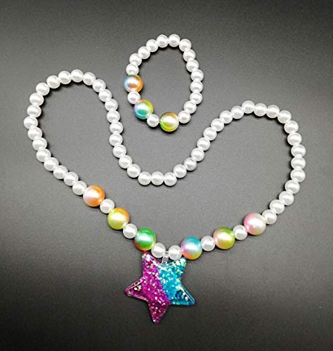 image for Mondada Kids Toddlers Little Girls White Pearl with Star Necklace Brac