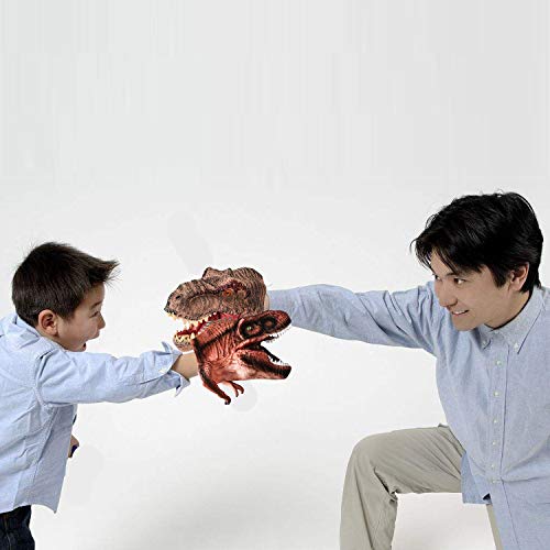 DLseego Dinosaur Hand Puppets Toys Soft Rubber Realistic Spines Dragon Role Play Toy for Kids and Adult-Tyrannosaurus-Brown