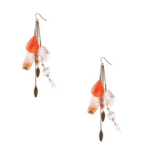Burnished Gold-tone Chain and Wild Feathers Drop Earrings
