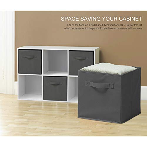 Staron  6-Pack Foldable Fabric Cloth Storage Cubes Shelves Baskets Bins Containers Home Decorative Closet with Handles Organizer Household Cloth Collapsible Box Toys Storages Bedroom Drawer (Grey) - Thumbnail 3